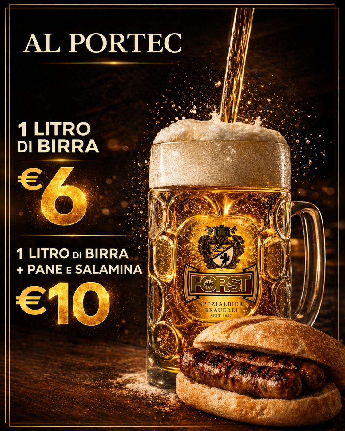 Offerta del martedì: 1 litro di birra a 6 euro, 1 litro di birra con pane e salamina a 10 euro